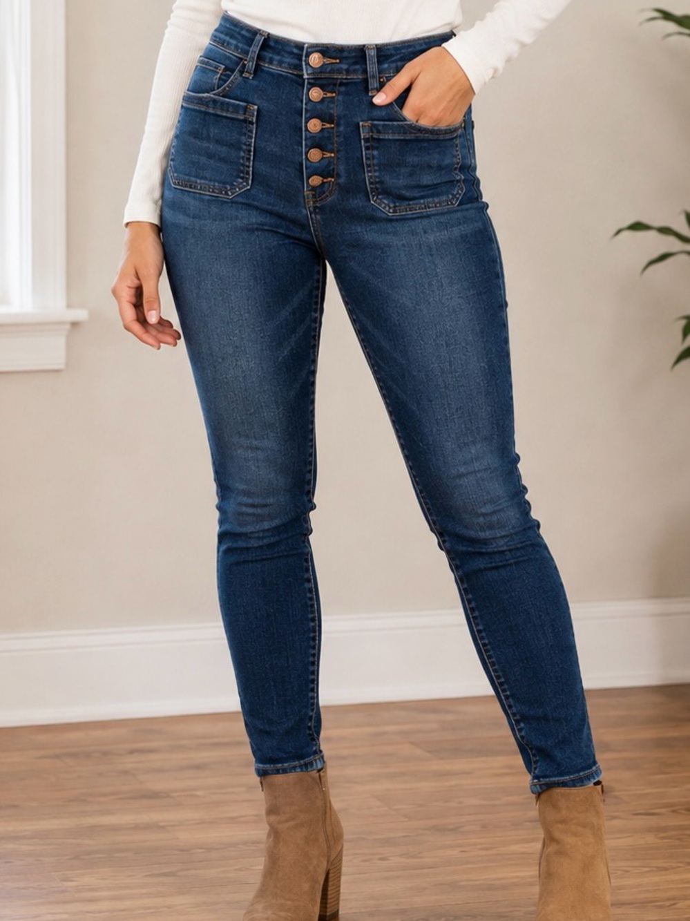 Judy Blue Jeans Size 5 / 27 Dark Blue High-Rise Button-Fly Skinny Fit Jeans